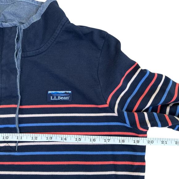 L.L. Bean Sz S Soft Cotton Rugby Henley Pullover Navy Pink Striped Casual Preppy - Picture 11 of 16